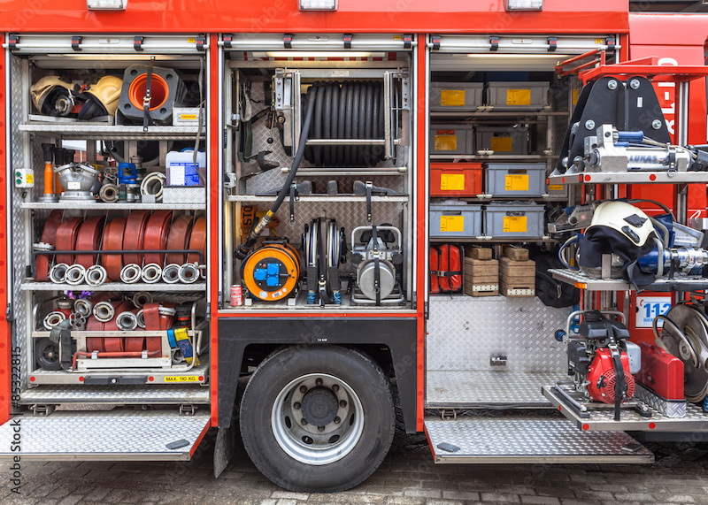 Inside compartments of a fire response vehicle